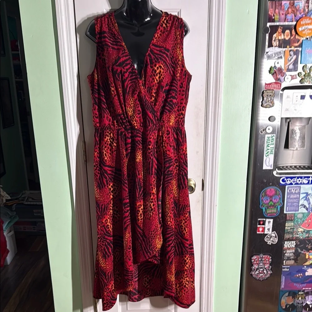 Lane Bryant Red Animal Print Leopard Faux Wrap Hi Lo Dress Midi Dress Size 16